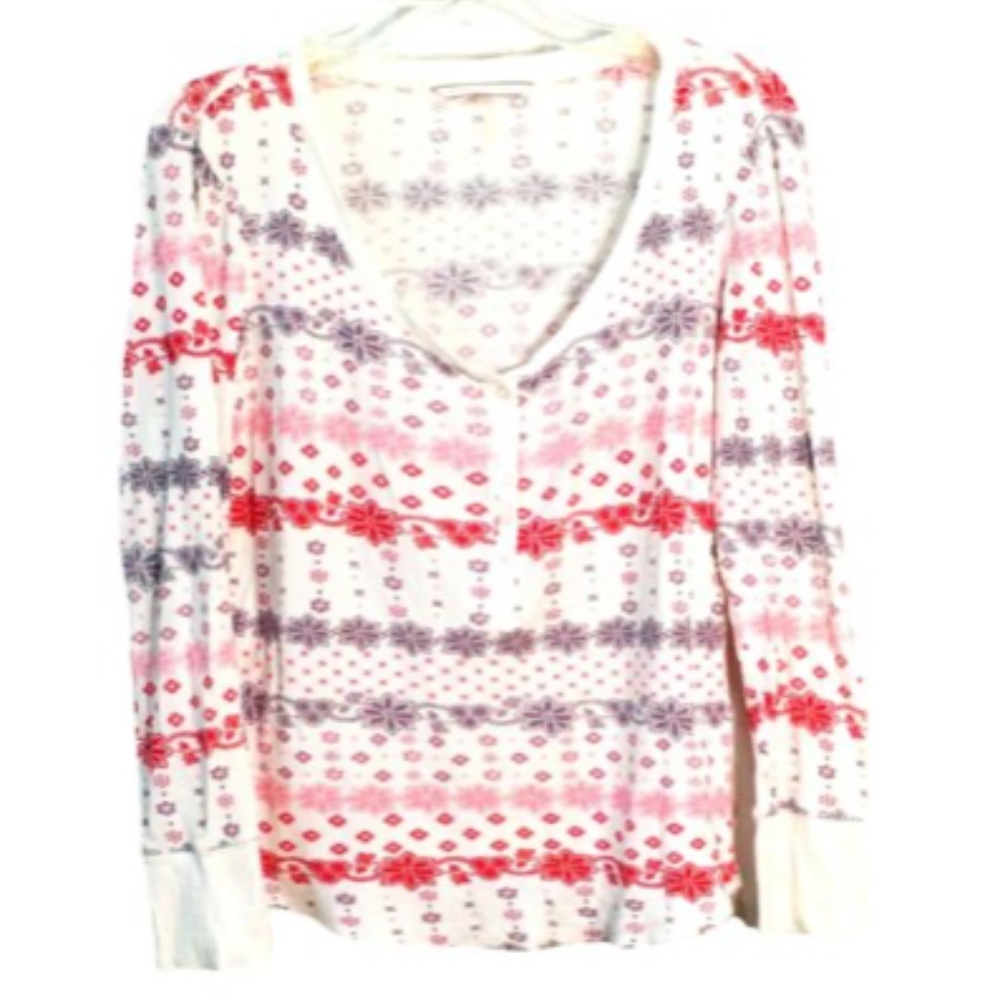 Victoria's Secret Pajama Top Small Thermal Henley Sleep Long Sleeve Fair Isle